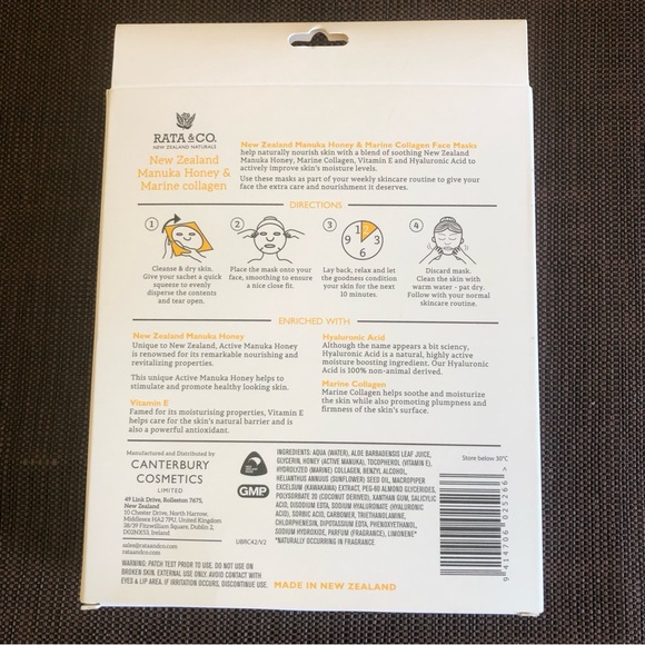 Rata & Co New Zealand Manuka Honey & Marine Collagen Sheet Face Mask Pac… - Picture 5 of 6